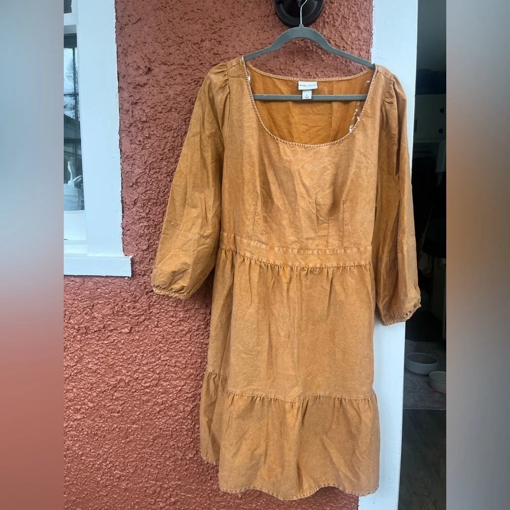 Ava & Viv Women's Plus Size X Copper 3/4 Balloon Sleeve A-Line Dress
